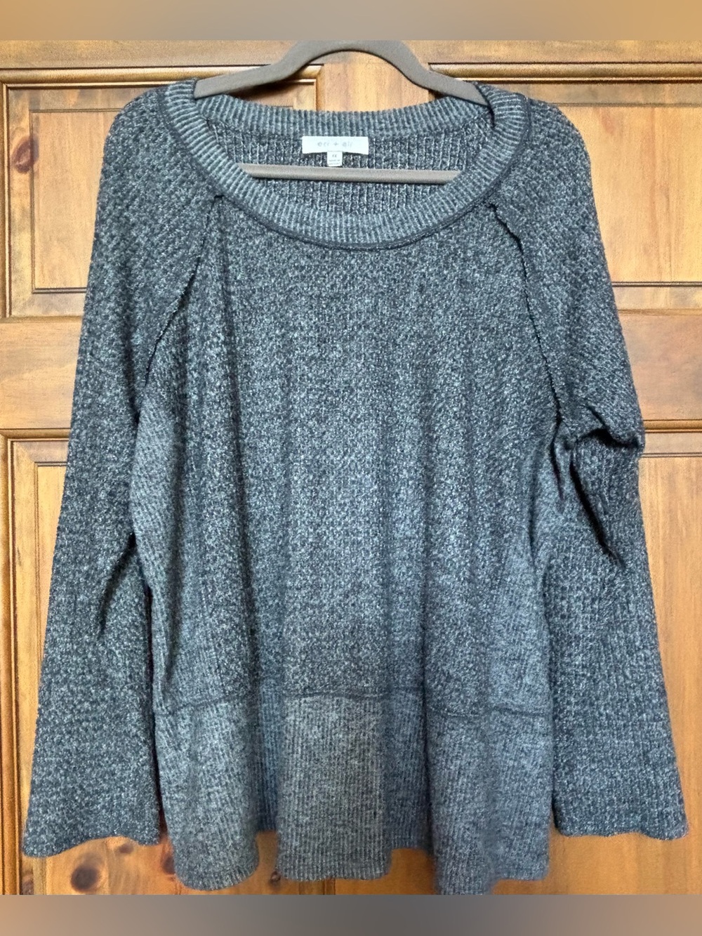 Eri & Ali Women's Gray Knit Sweater - Relaxed Crewneck -SZ 1X